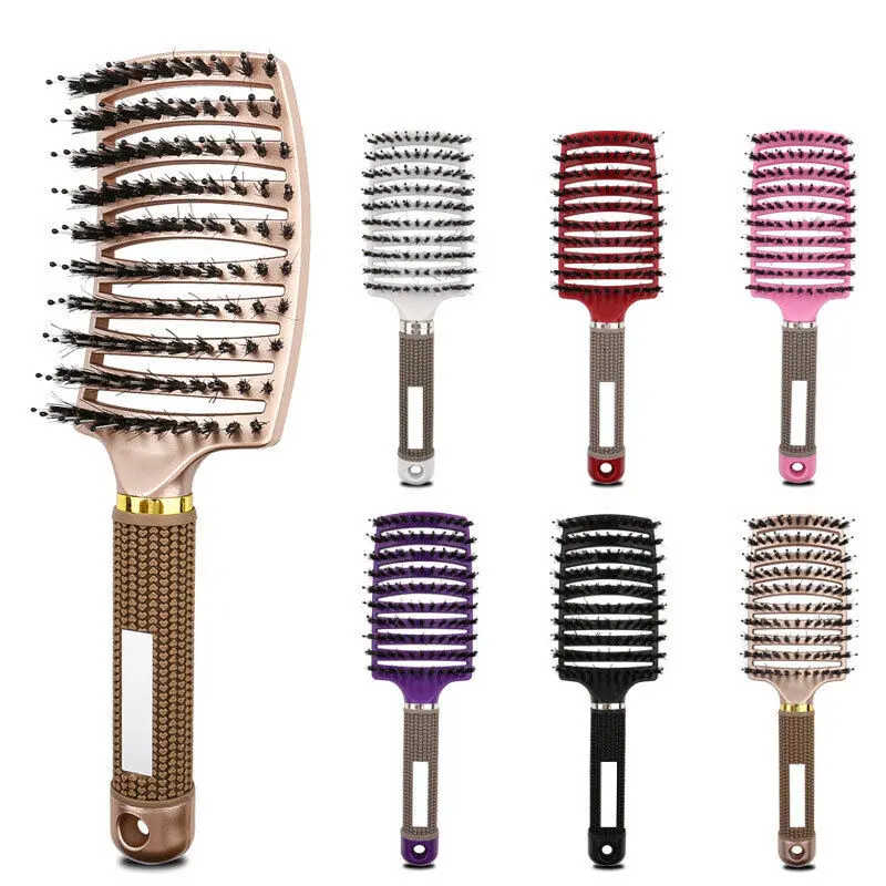 Natural Boar Bristle Detangling Nylon Brush Large Curly Hair Style Women's Tools Haircare Comb 1