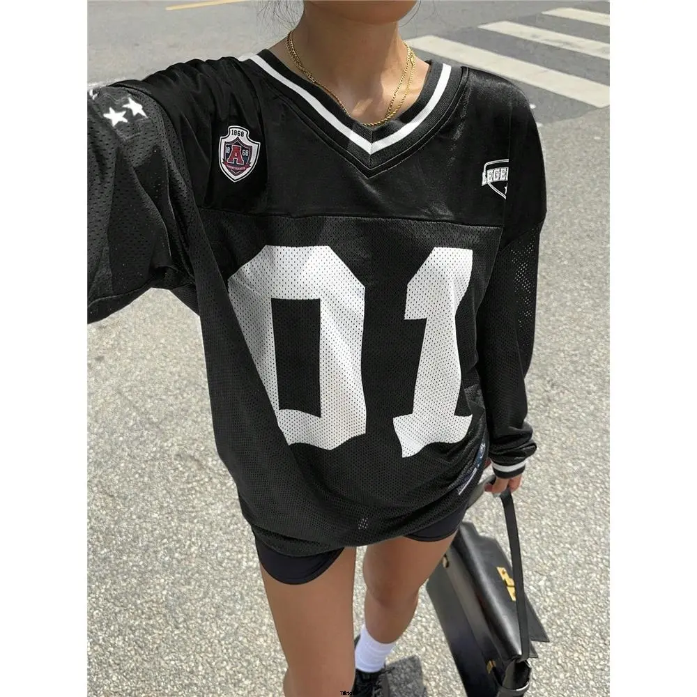 Wear daily, wear back to school, shirt T printing letters numbers tiktok EZwear women's new football suitable