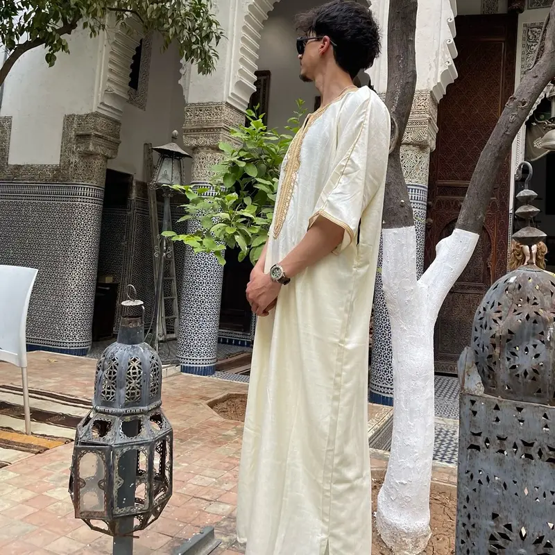 (New) Men’s Cream & Gold Moroccan Thobe Half Sleeve 2