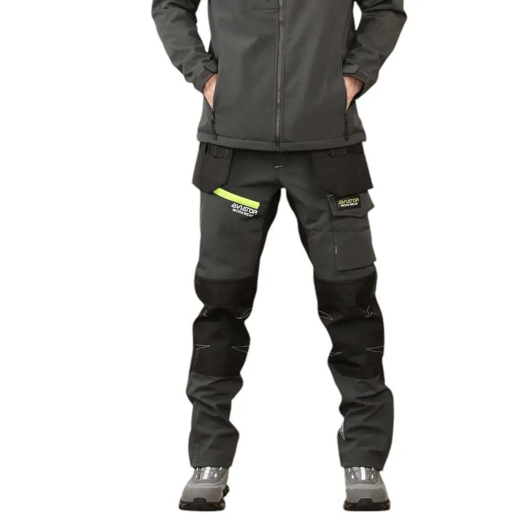 Men's Softshell Waterproof Cargo Trouser with Button Closure - Aviator Workwear - Fitted, Medium, Fabric Jacket Clothing Uniforms Menswear Plain Stretchable Pants Pocket