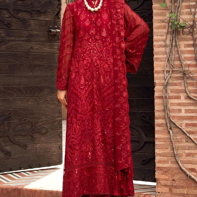 FARASHA RED CRIMSON CHIFFON SUIT 2