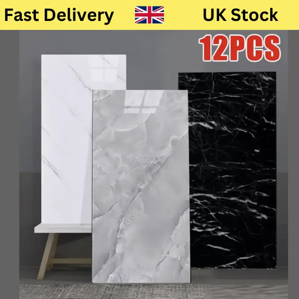 12x Self-Adhesive Marble Tiles Sticker for Kitchen & Bathroom Wall Decor