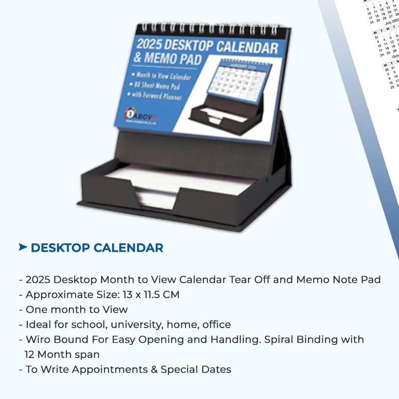 2025 Desktop Month to View Calendar, Tear Off and Memo Note Pad, Planners & Personal Organisers, Spiral Bound for Home Business Office School (Desktop) 3