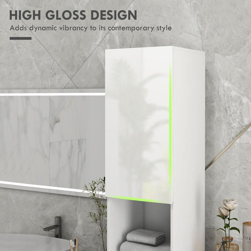 Tall Slim White High Gloss Bathroom Cabinet with Multi Storage by Kleankin 3
