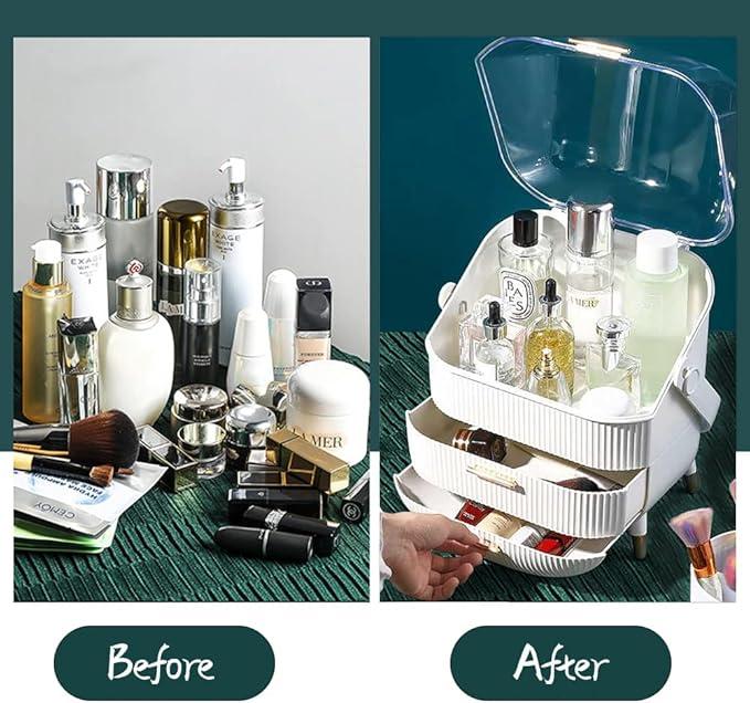 Multi-Function Make Up Case Waterproof Dustproof Cosmetic Storage Box with Transparent cover, Organizer Skin Care Products Jewelry Organizer, Finishing Box for Bedroom Bathroom Desktop, Easy to Carry In Hand, Valuable gift for mother, wife and girlfriend. 5