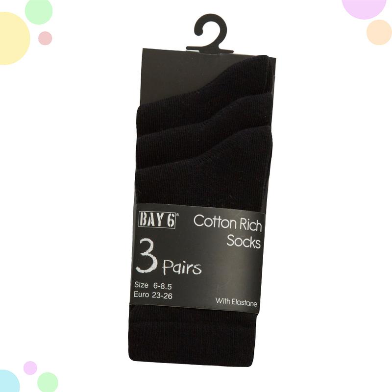 3 Pairs Kids Boys Girls Unisex Plain Cotton Rich School Sock Uniform Calf Socks Size UK from 6-8.5 up to 4-6.5 2