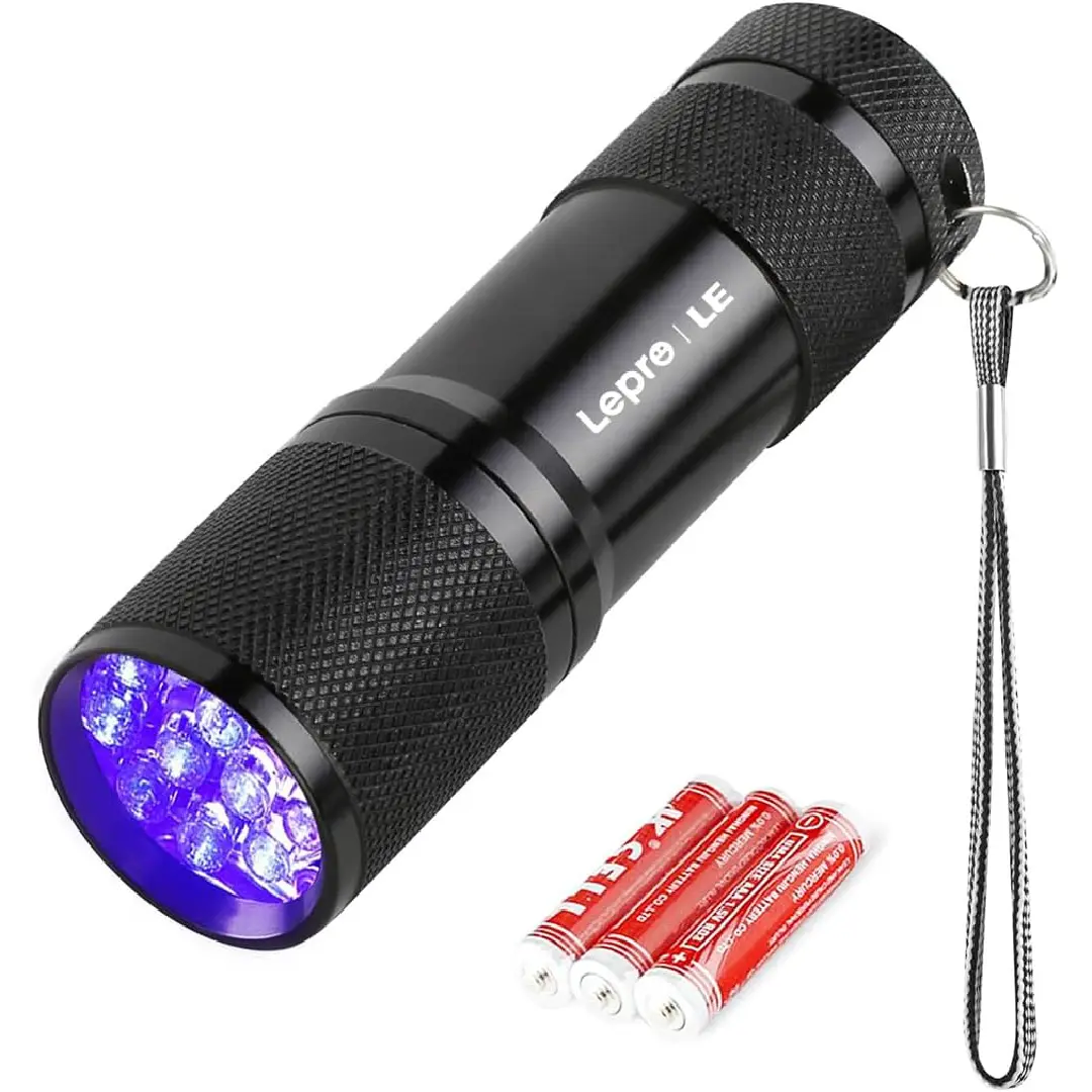 Torch, 9 LED 395nm Ultraviolet Flashlight, Blacklight Detector for Pet Urine, Stain, Bed Bugs and More, 3 AAA Batteries Included [Energy Class F]