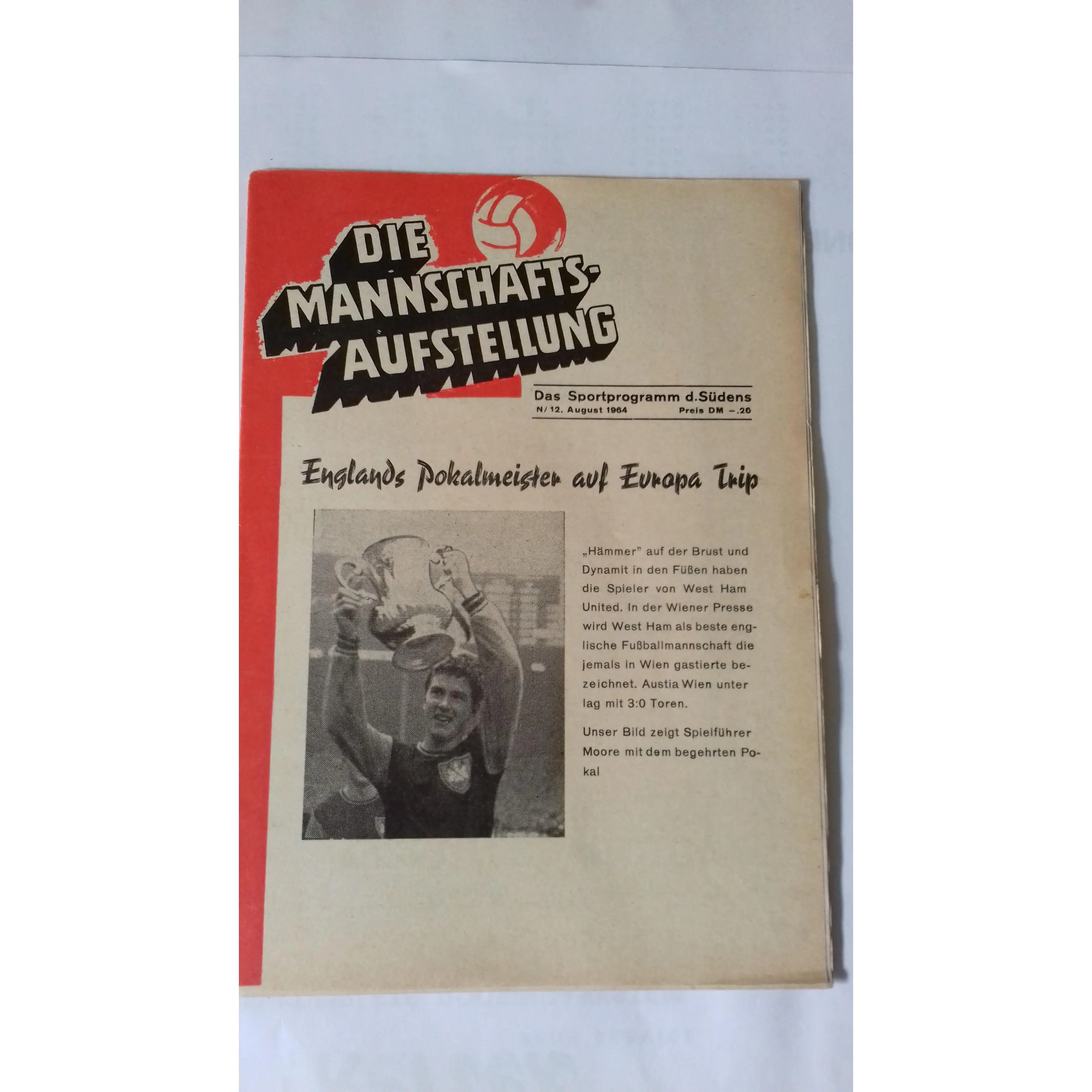 1.FC Nurnberg v West Ham Utd Programme Friendly 12th August 1964.