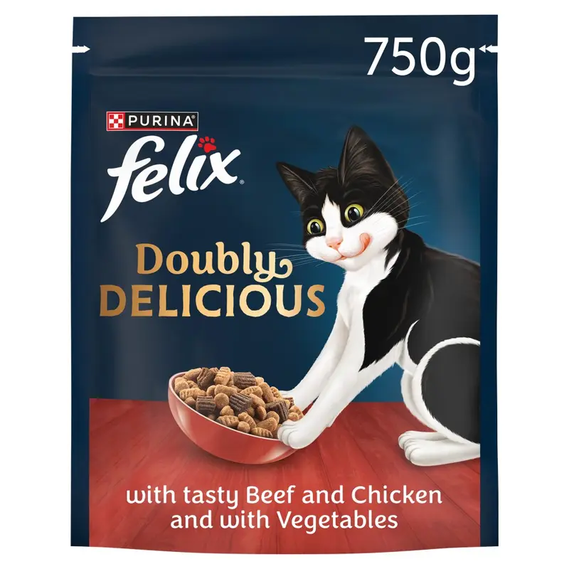 Felix Doubly Delicious Beef Chicken & Vegetables Dry Cat Food (750g x 4 - Pack 4) 0
