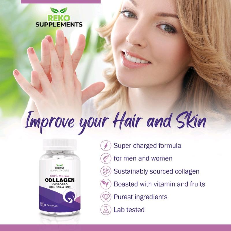 Marine Collagen 90 Capsules with Hyaluronic Acid, Biotin and Blueberry Hydrolysed type 1, with vitamins and minerals, supplement for Women, Hair,Nail,and Skin Supplement, vitamins for women Healthcare  Beauty 2
