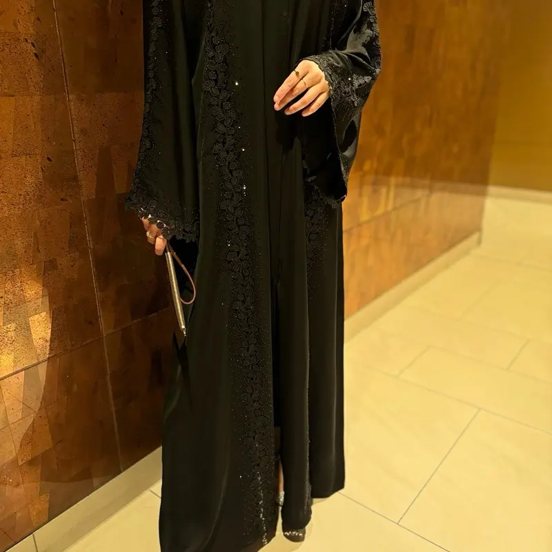Amaal Elegant Black Lace Abaya with Matching Scarf, Size 50-62 2