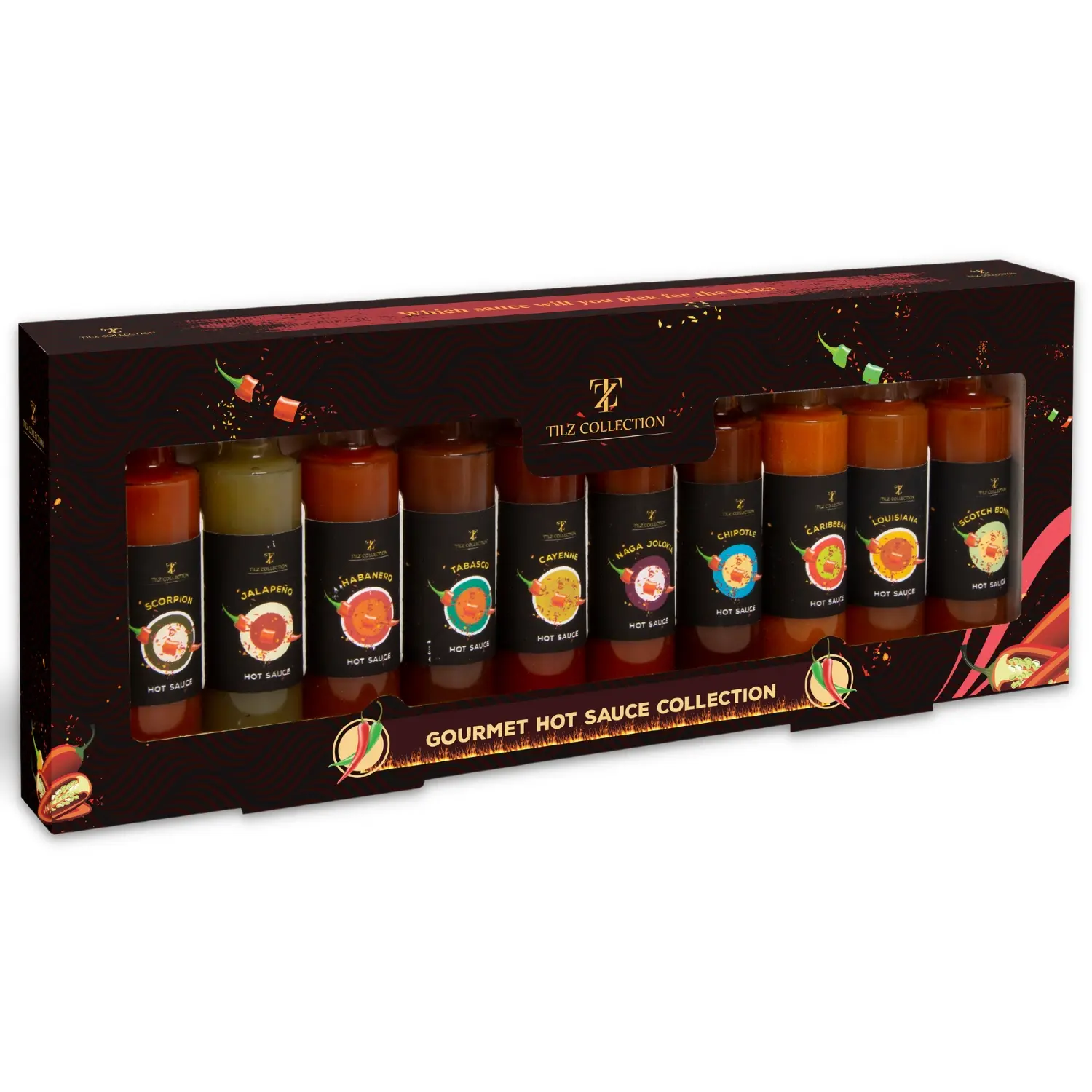 Hot Sauce Gift Set for Mother's Day - 10 Gourmet Chilli Sauces Collection - Fiery Hot Sauce Set for Men & Women - Spicy Food Gifts for Adults - Hot Sauce Lovers Gift
