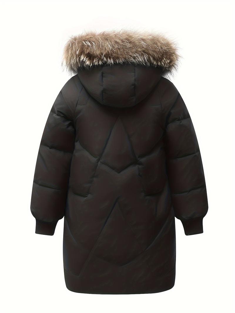 Product Introduction of Ultra-Warm Girls' Down Parka Jacket - Cozy Thick Padded Furry Hood Collar Winter Coat with Soft Lining and Adjustable Cuffs for Cold Weather - Water-Resistant and Windproof 2