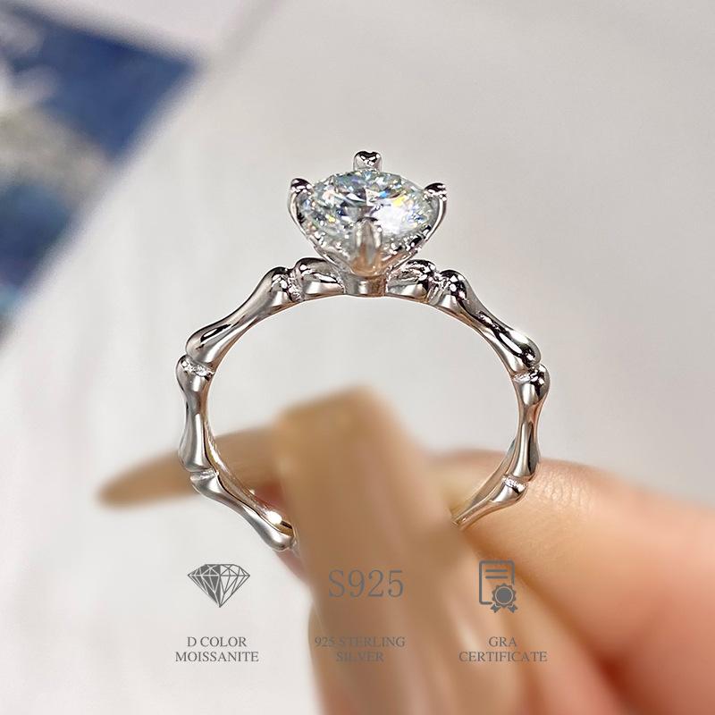 925 Sterling Silver Bamboo Design Proposal Moissanite Ring5