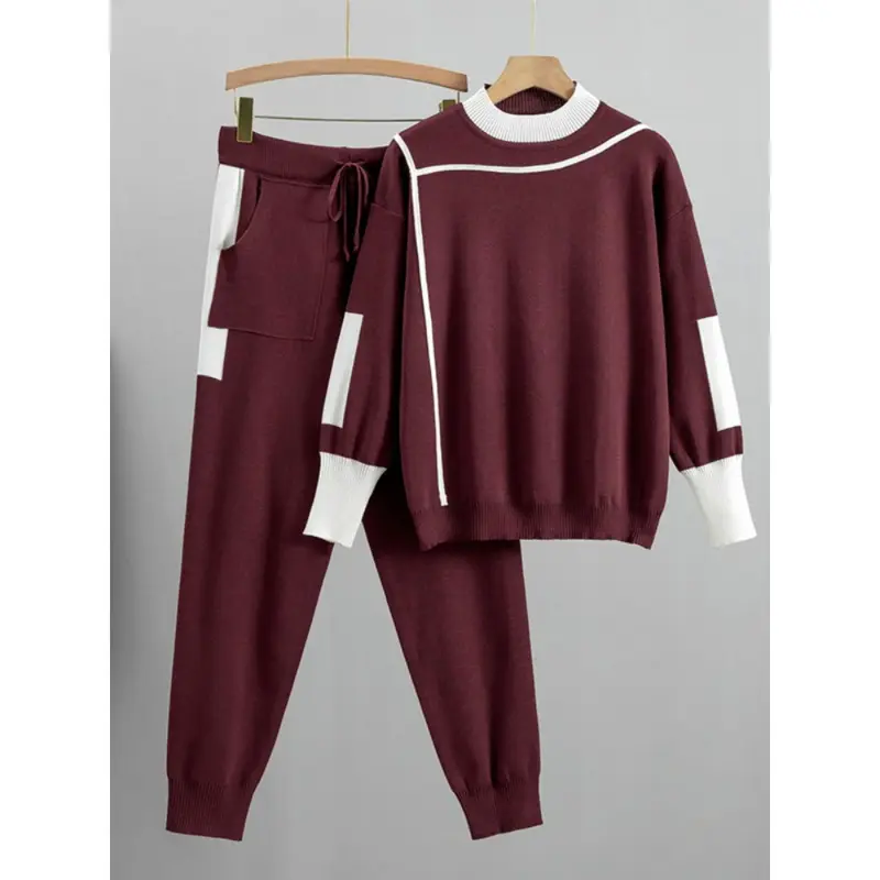 Winter Women Knitted 2 Pieces Set Muslim Casual Thicken Pullover Sweater Knitted Pant 2PCS Suits Outfit Sport Warm Set 2024 6