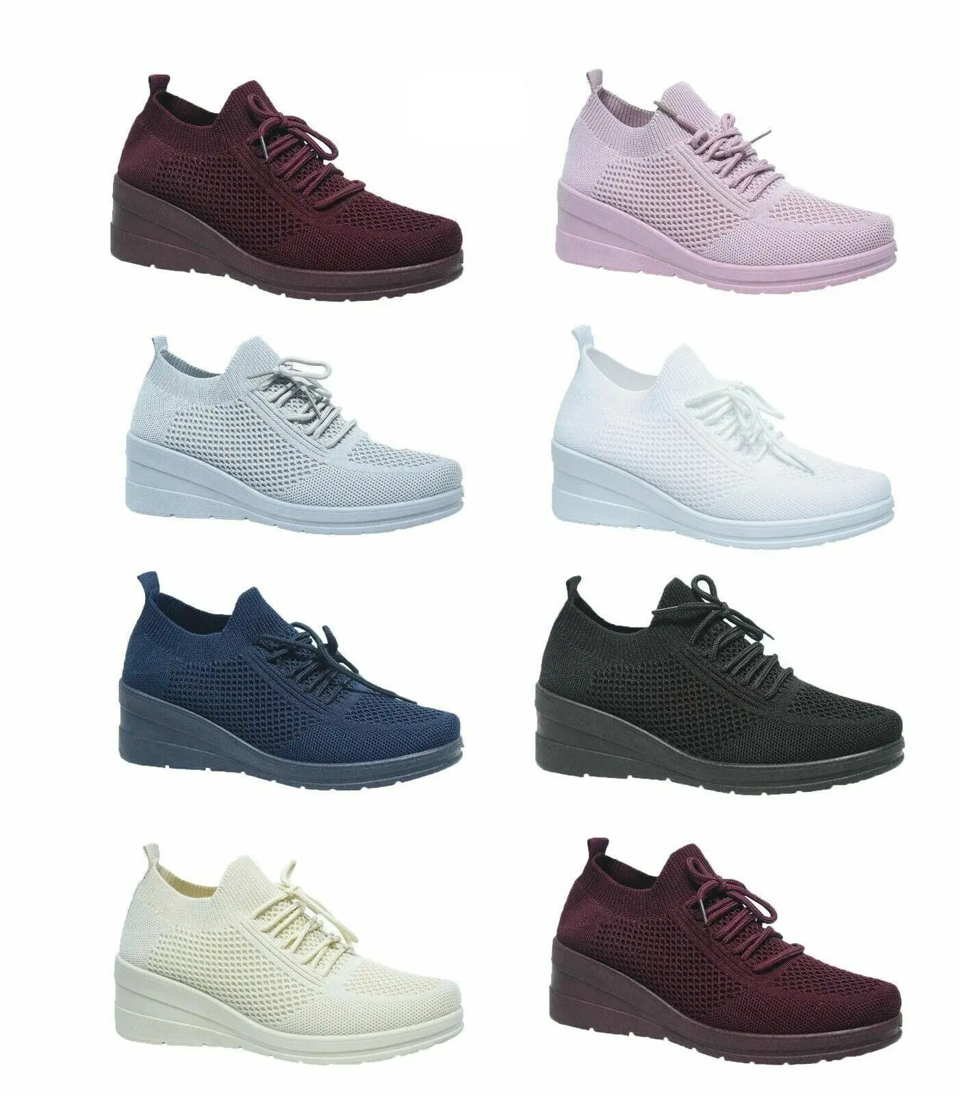 Women's Ladies Sneakers Lace Up Wedge Trainers Running Sports Gym Jogging Shoes