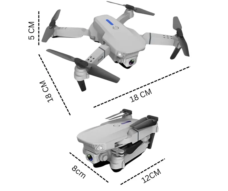 "Trendi E99 Foldable Quadcopter Drone with 360° Roll and Dual HD Lenses - Includes Cameras, Accessories, and Folding Charging Crystal Drones." 1