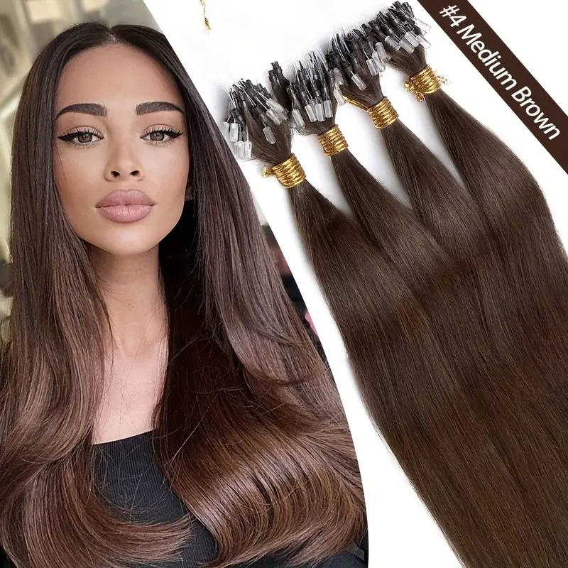 50 Strands Invisible Micro Nano Beads, 100% Human Hair Extensions - Thick Micro Ring Loop, 50g Pack, Versatile Lengths (40.64cm-60.96cm) for Fuller, Longer Hair 6