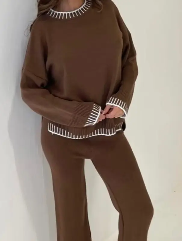 women's knitted lounge wear ladies wide leg palazzo top trouser tracksuit 4