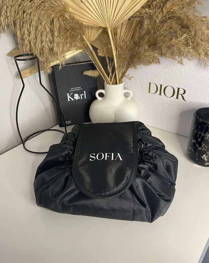 Personalised Black Makeup Bag Drawstring