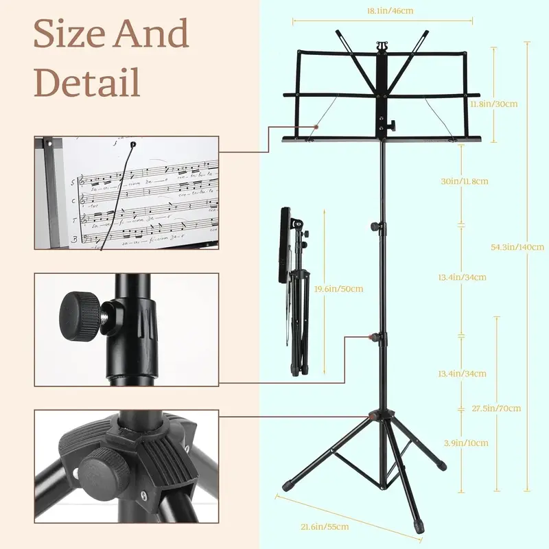 Portable Folding Sheet Music Stand Holder, Height Adjustable, Light & stable+Bag 1