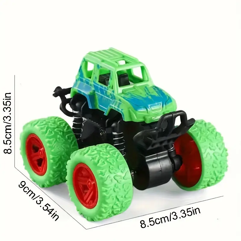 Monster Truck Playset - Set of 4 Inertia-Driven Vehicles, 360° Stunt Rotation Off-Road Toys, Durable Impact-Resistant, Dual-Direction Friction Powered Trucks for Kids, Perfect for Birthday and Halloween Gifts - Suitable for Ages 3-6 Years 2