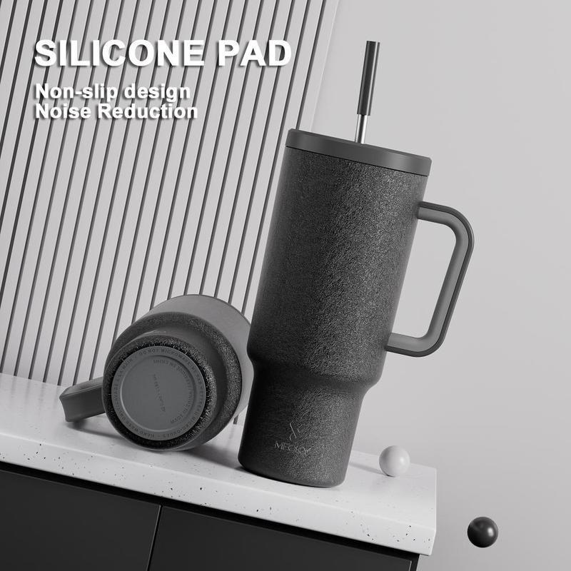 【Meoky】40oz Classic Straw Handle Cup, Multi-grid Ice Cube Mold, Leak-proof Cup Lid, Silicone Handle, Non-slip Noise Reduction Pad At The Bottom, Stainless Steel Thermos Cup, Wide Mouth and Narrow Bottom for Easy Cleaning and Car Loading 3