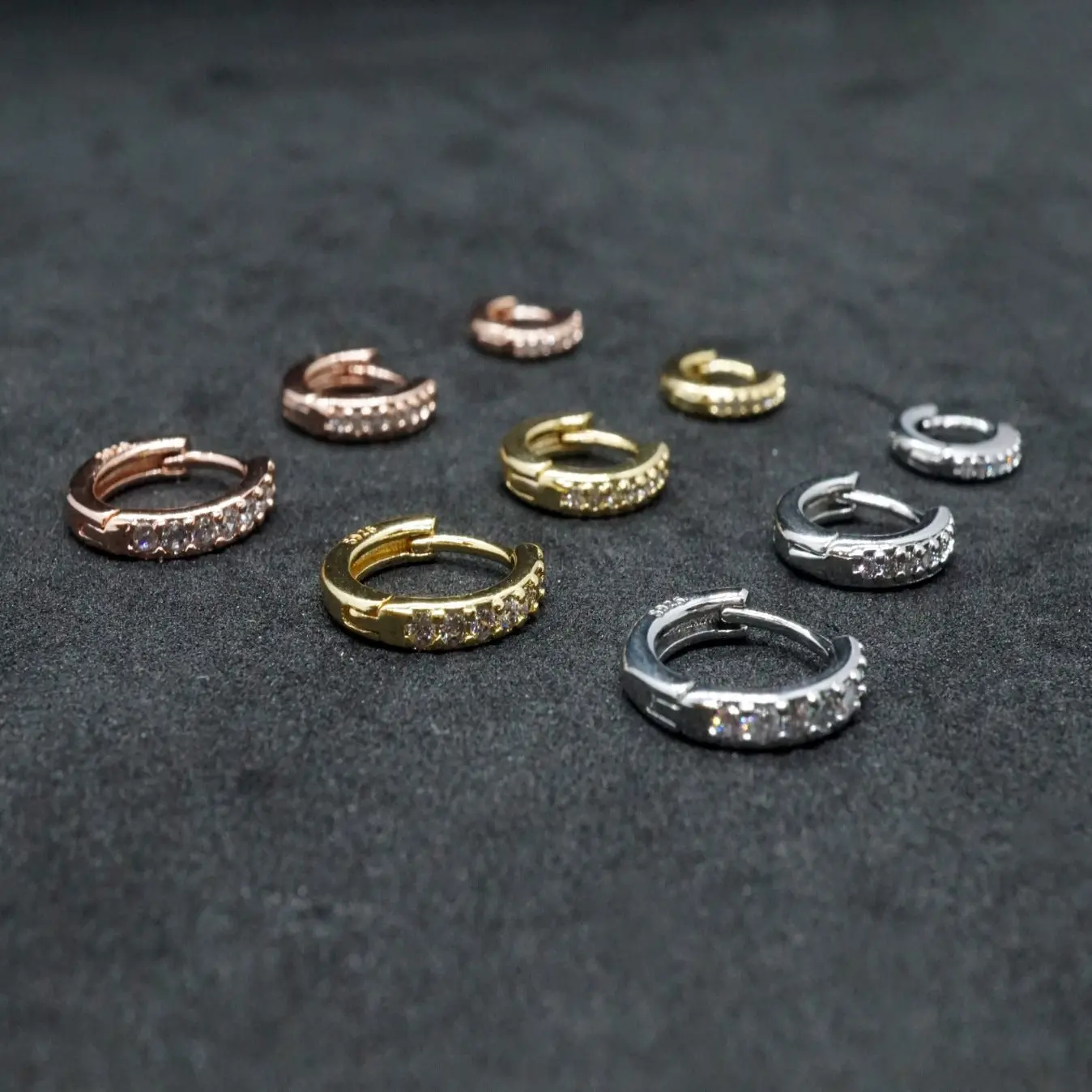 TGC Minimalist Huggie Hoops with Crystal Diamonds in Silver, Rose Gold or Gold
