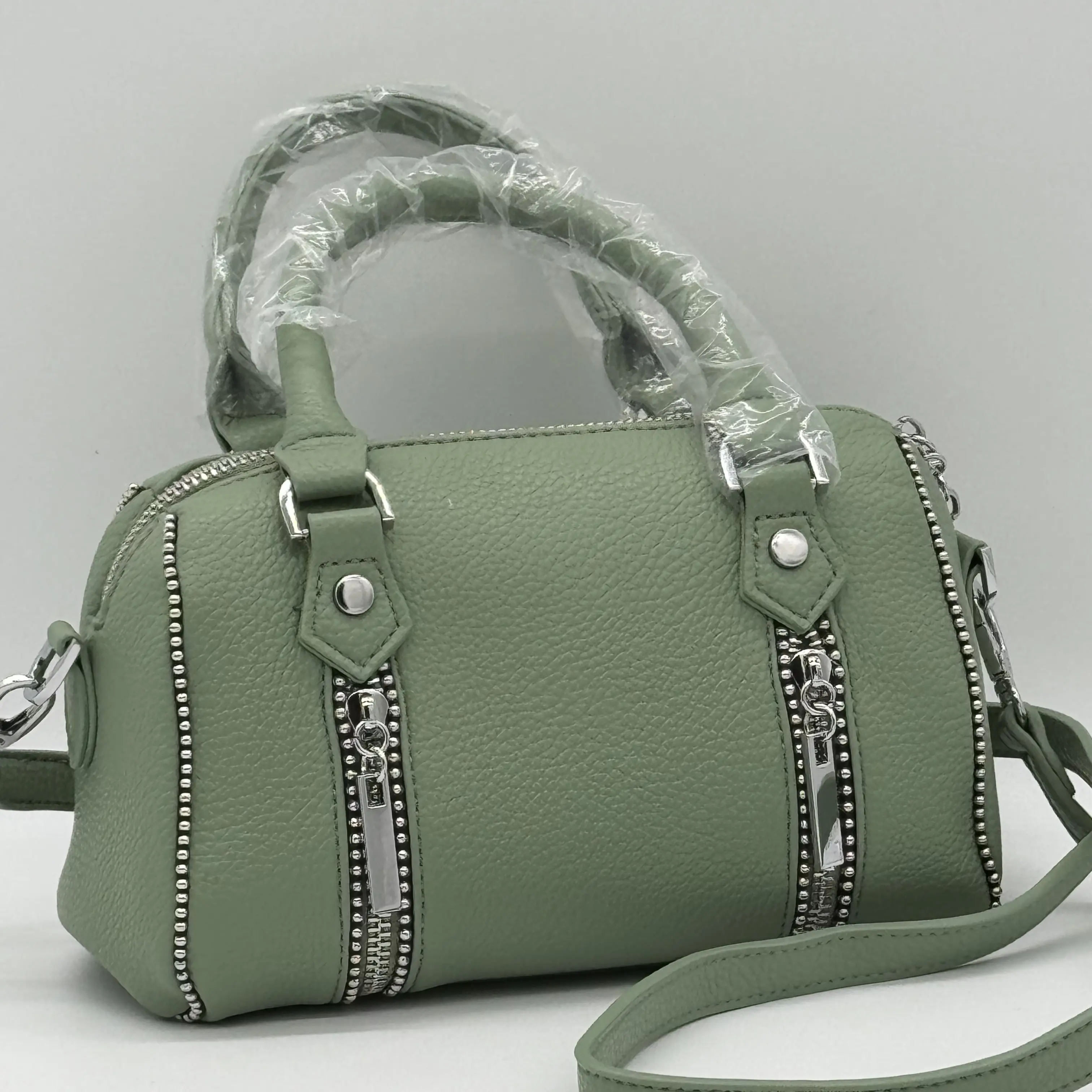 Small Faux Leather Crossbody Grab Bowling Shape Bag