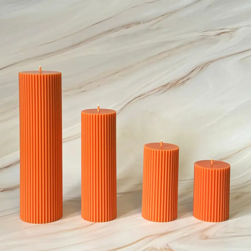 Tall Ribbed Unscented Pillar Candles 2