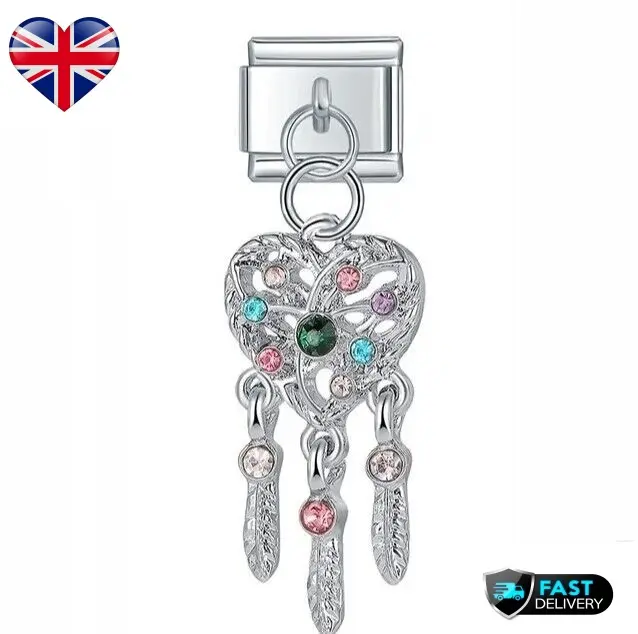Italian 9mm Silver Stainless Steel Dream Catcher Charm for Bracelet - Unisex