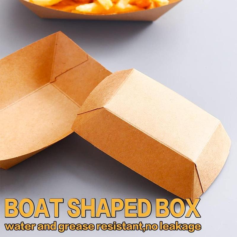 50 X Small Kraft Paper Food Trays | Brown Cardboard Serving Plates Recycled Takeaway Boxes | Disposable Containers Holder Baskets for Chips Burger BBQ Birthday Party Camping Set 3