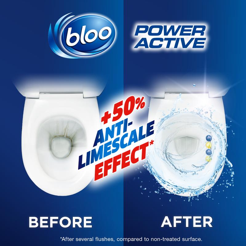 Product Introduction of Bloo Power Active Toilet Rim Block Lemon, with Anti-Limescale, Cleaning Foam, Dirt Protection and Extra Freshness - Pack of 6 Rimblocks 6