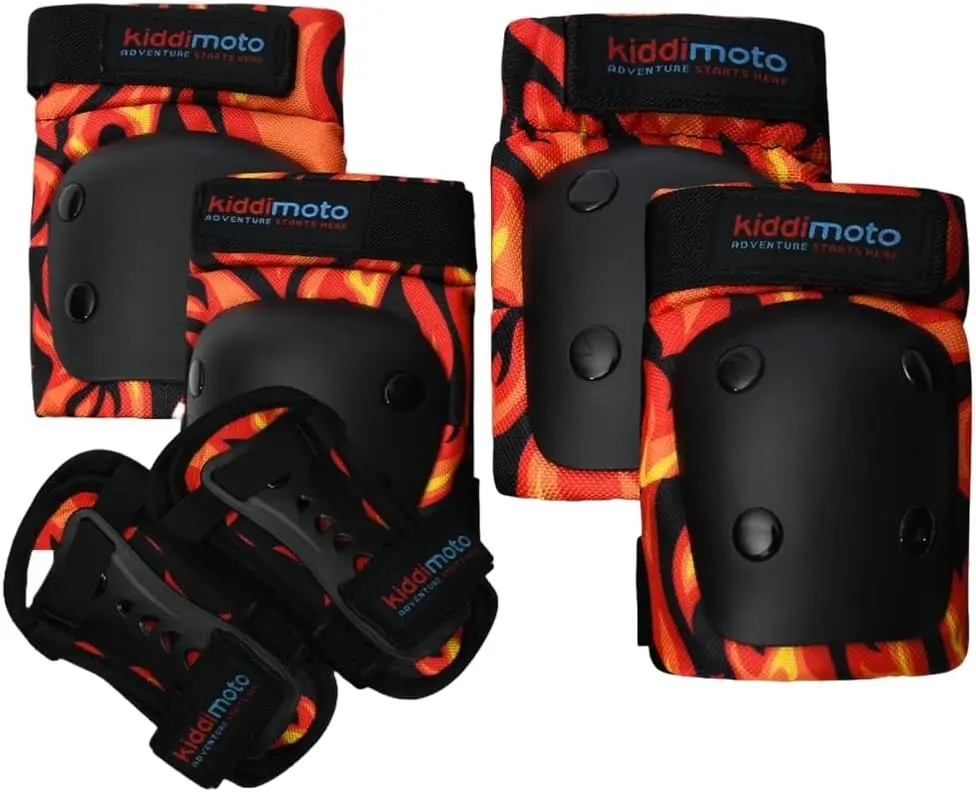 Kiddimoto Kids Elbow Knee Pads Set. Protective Gears for children skating mtb skateboard street sport biking and scooter with Elbow Knee Wrist Guards Pads