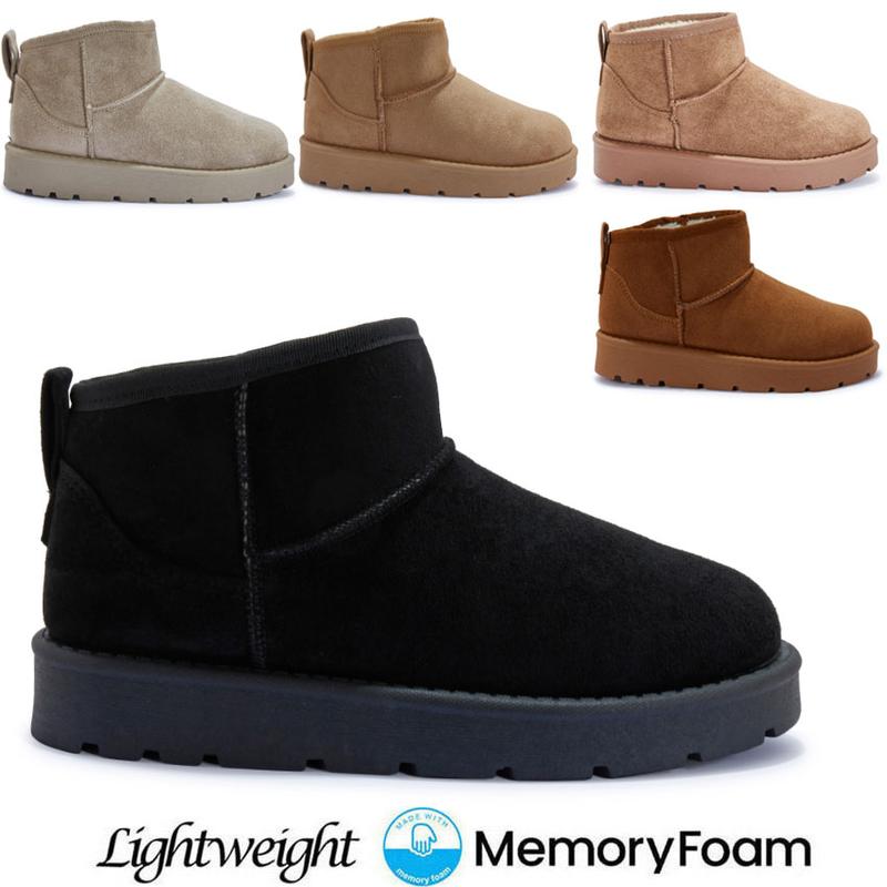LADIES ANKLE PLATFORM BOOTS WOMEN WARM SNUGG COMFY FAUX FUR SLIP ON FASHION SHOE Girl Footwear Comfort Casual Lightweight Walking Shoes 0