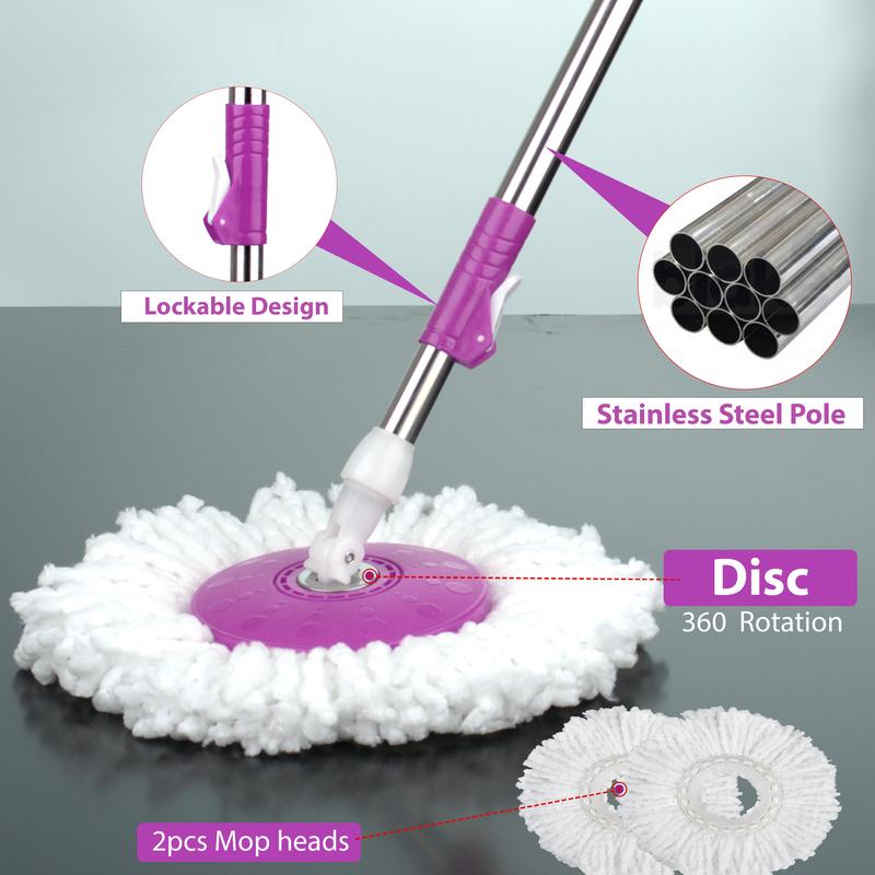 Crystals 360° Spin Mop Bucket Set with 2 Microfiber Heads - Red/Blue/Purple - Stainless, Cleaning 6