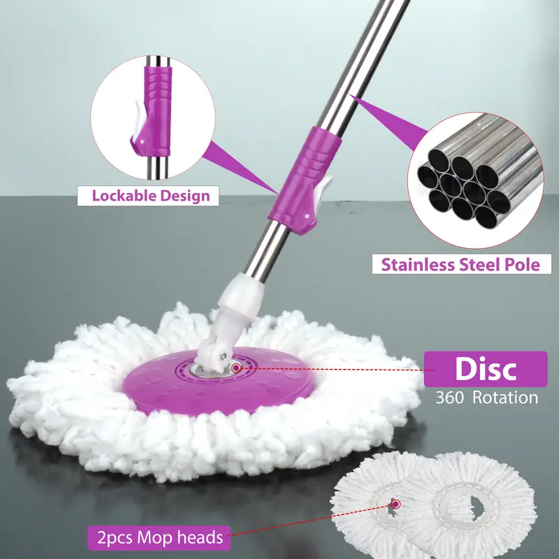 Crystals 360° Spin Mop Bucket Set with 2 Microfiber Heads - Red/Blue/Purple - Stainless, Cleaning 6