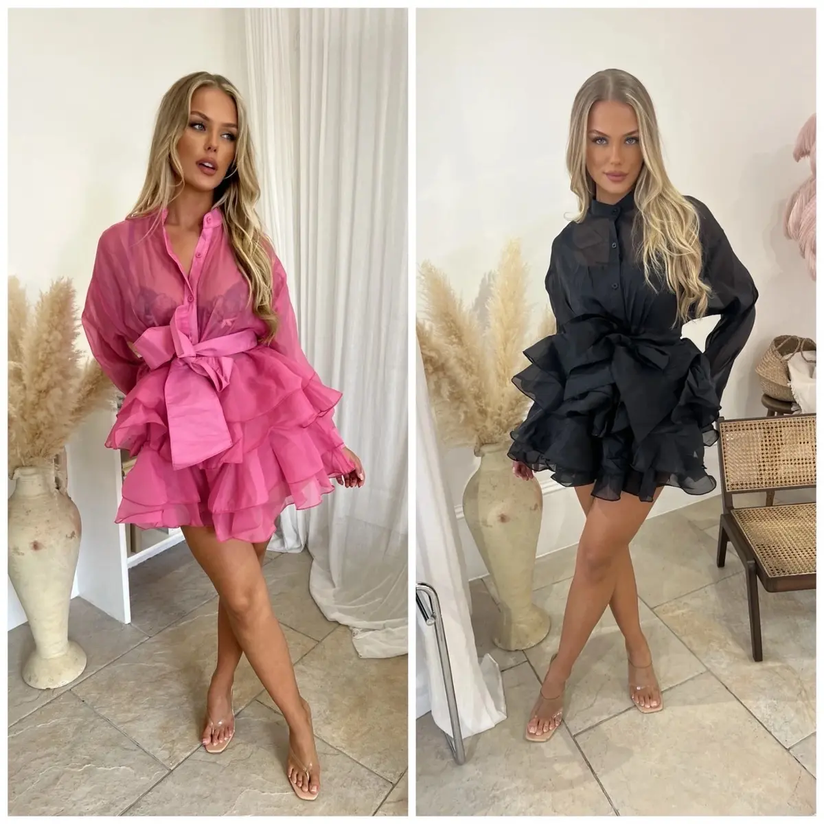 Nellie sheer ruffle party mini dress/Top