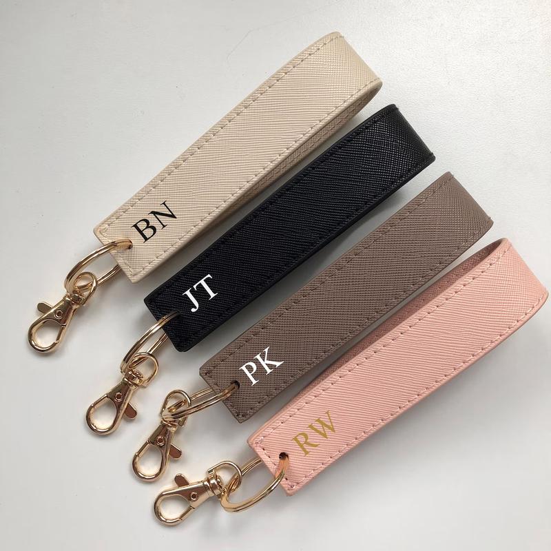 Personalised Wristlet Keyring, monogrammed strap key ring, initials gift, personalized gift, loop car keychain, faux saffiano leather 1
