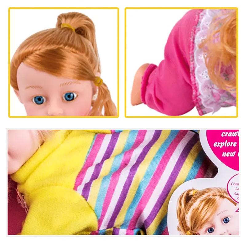 COO11 Kids Realistic Soft Vinyl Rubber 10 Inch Electric Crawling Baby Doll With Sound Laughing Talking Singing Dancing Interactive Toy Age 4+ (Pink) 4