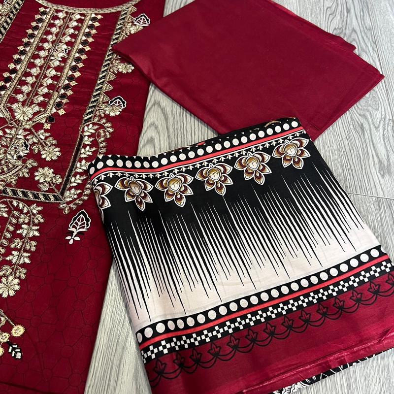 Embroidered lawn 3 piece. Lawn dupatta. Unstitched. Pakistani/Indian summer outfit. Casual. 8