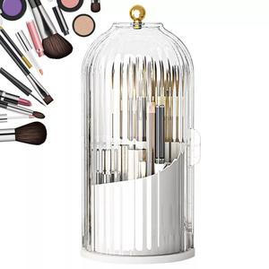 360° Rotating Makeup Brush Holder Storage Box Desktop Cosmetic Organizer Racks 1-Layer Acrylic Material Compact Space-Saving Design for Brushes & Cosmetics