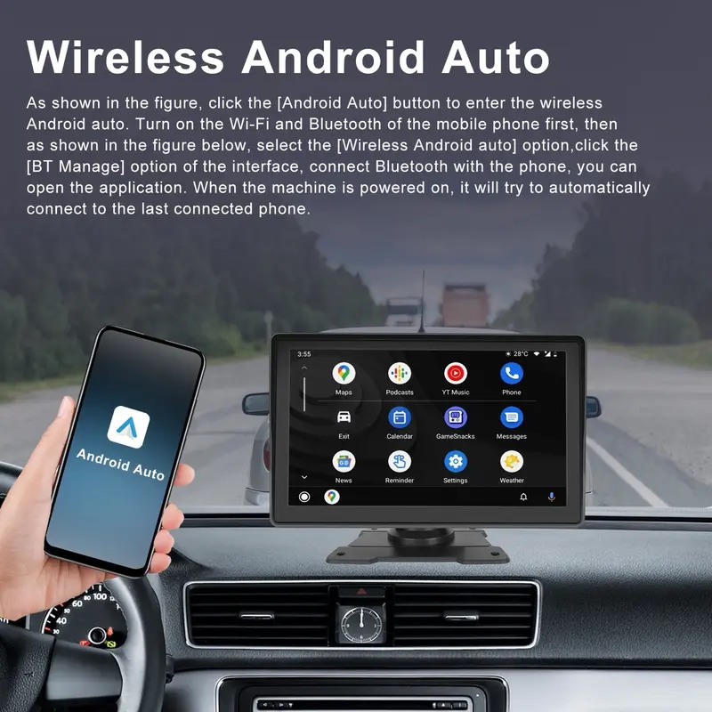 7 INCH PORTABLE WIRELESS APPLE CARPLAY ~ ANDROID AUTO BT FM 10 2