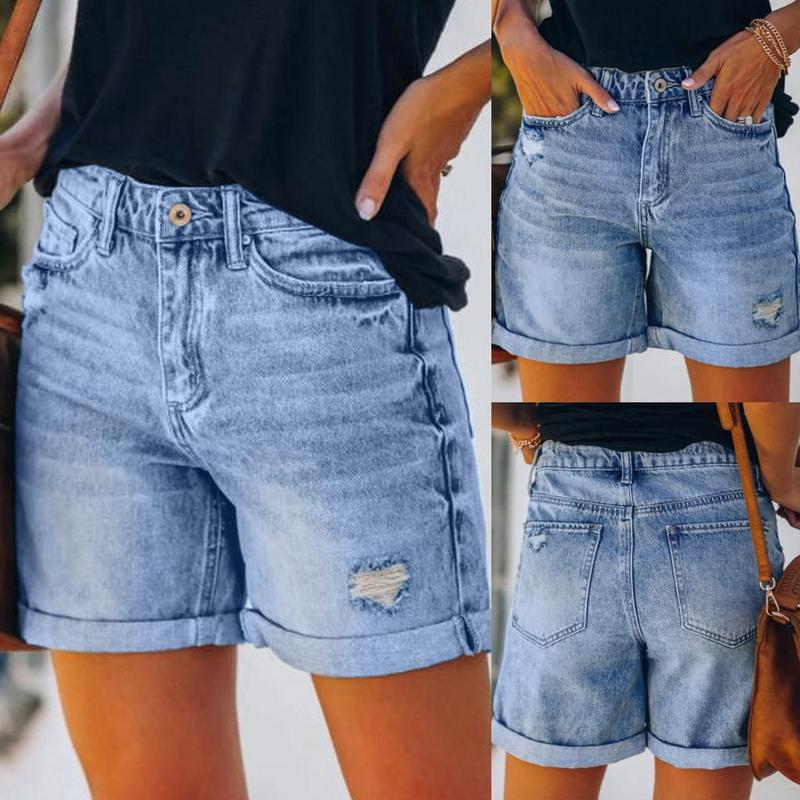 2024 Summer Denim Shorts Women Clothing Casual Loose Elastic High Waist Wide Leg Straight Plus Size Short Jeans Streetwear 1