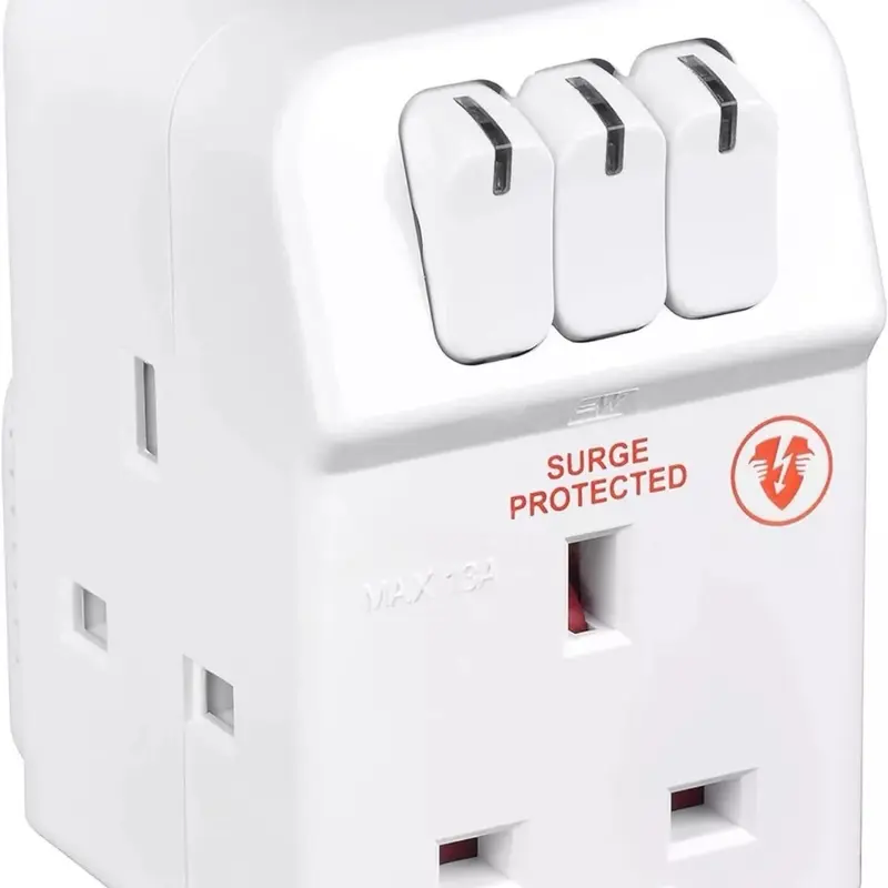 Three Socket Surge Compact Adaptor Extension Lead, 2 Metre, White 1