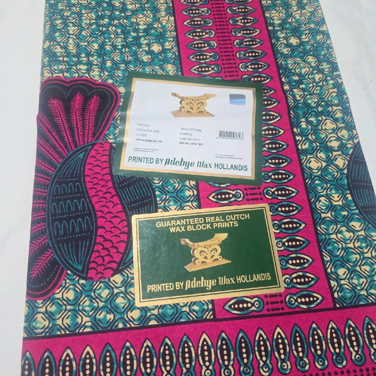 %100 Cotton Adehye Wax Print Material, 6 yards or 5.4  x 1.2m.  This fabrics Suitable for making dress, bubu, skirts etc for all occassions.