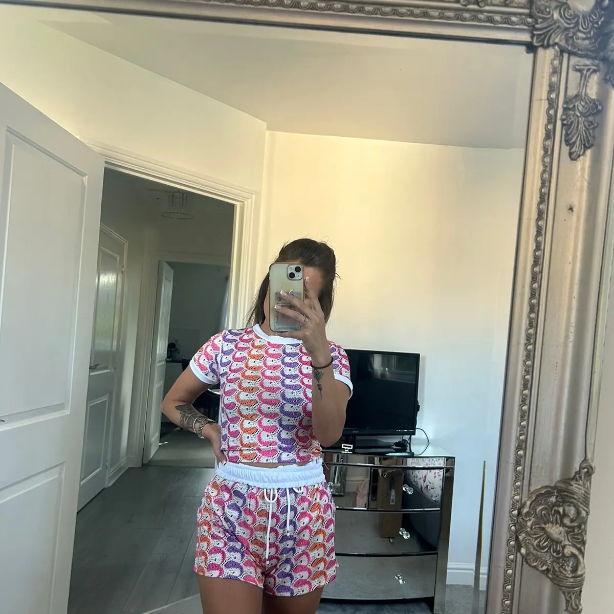 Multi Coloured Printed Short Set - Pink