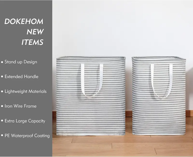 80L Freestanding Laundry Hamper with Handle, Collapsible Large Cotton Storage Basket for Clothes (Grey) 1
