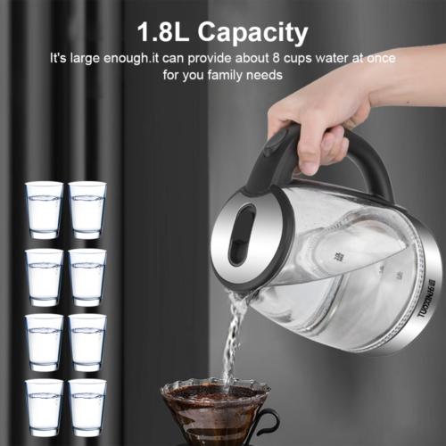 1.8L Electric Kettle Glass 360 Blue LED Illuminated Jug with Auto Shut Off Protection 3