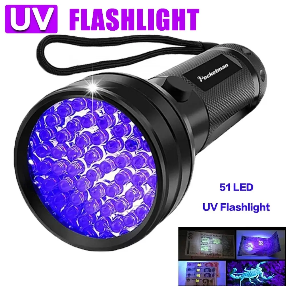 Portable UV Flashlight Black Light 395 NM Ultraviolet Torch for Dog Urine Pet Stain and Bed Bug Detection - 12/21/51 LED